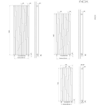 Designradiator Stradivari 2100x660x40 vert. RVS satin 1084W DRL - afb. 2