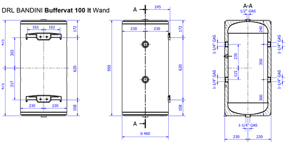 DRL buffervat 100 liter 6bar wand staal wit geisoleerd -10 graden C to - afb. 2