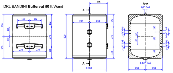 DRL buffervat 50 liter 6bar wand staal wit geisoleerd -10 graden C tot - afb. 2