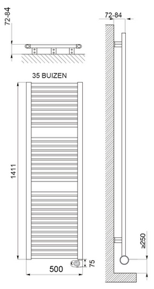 DRL E-Comfort Claudia 1411x500 900W mat zwart DRL - afb. 2