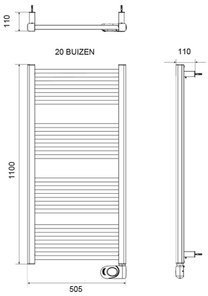 DRL E-Comfort Noxx 1100x505mm 750W wit RAL9010 - afb. 2