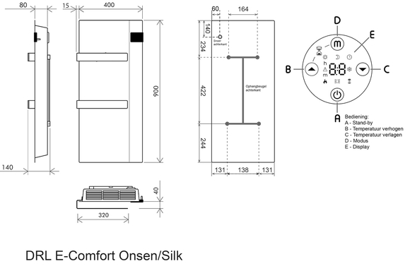 E-Comfort Onsen 900x400 - 750W - Structuur Grijs RAL 7024 DRL - afb. 2