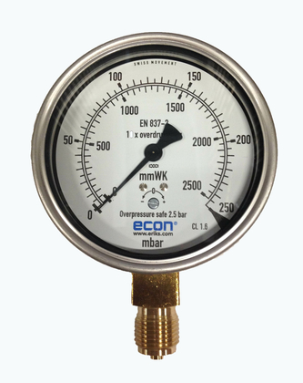 gAvilar manometer 100mm RVS 0-250mbar 1/ - afb. 1